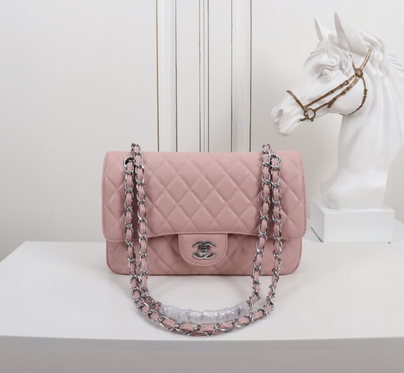 Women's Pebbled Cowhide Leather Quilted Chains Bags - Silver Hardware