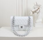 Women's Pebbled Cowhide Leather Quilted Chains Bags - Silver Hardware