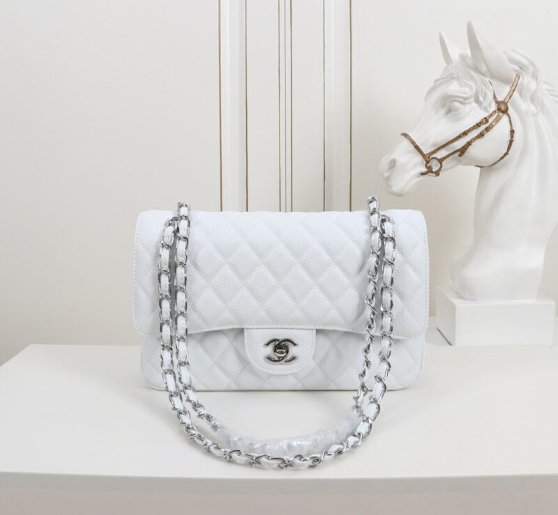 Women's Pebbled Cowhide Leather Quilted Chains Bags - Silver Hardware
