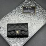 Women's Pebbled Lambskin Quilted Flap Wallets Card Holders