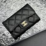 Women's Pebbled Lambskin Quilted Flap Wallets Card Holders