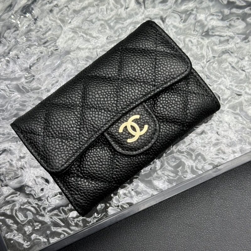 Women's Pebbled Lambskin Quilted Flap Wallets Card Holders