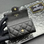 Women's Pebbled Lambskin Quilted Flap Wallets Card Holders