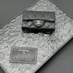 Women's Pebbled Lambskin Quilted Flap Wallets Card Holders