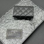 Women's Pebbled Lambskin Quilted Flap Wallets Card Holders
