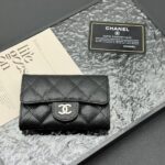 Women's Pebbled Lambskin Quilted Flap Wallets Card Holders