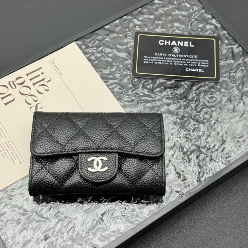 Women's Pebbled Lambskin Quilted Flap Wallets Card Holders