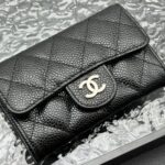 Women's Pebbled Lambskin Quilted Flap Wallets Card Holders