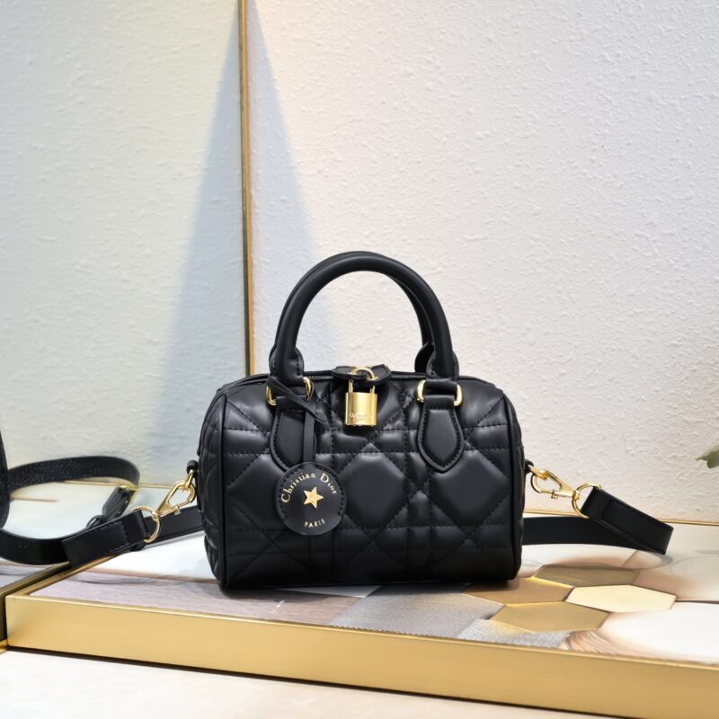Women's Quilted Cowhide Leather Top Handle Boston Bags 20 - Gold Hardware