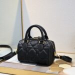Women's Quilted Cowhide Leather Top Handle Boston Bags 20 - Gold Hardware