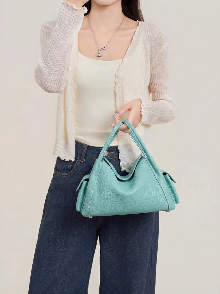 Women's Full-Grain Leather Pebbled Shoulder Top Handle Bag photo review