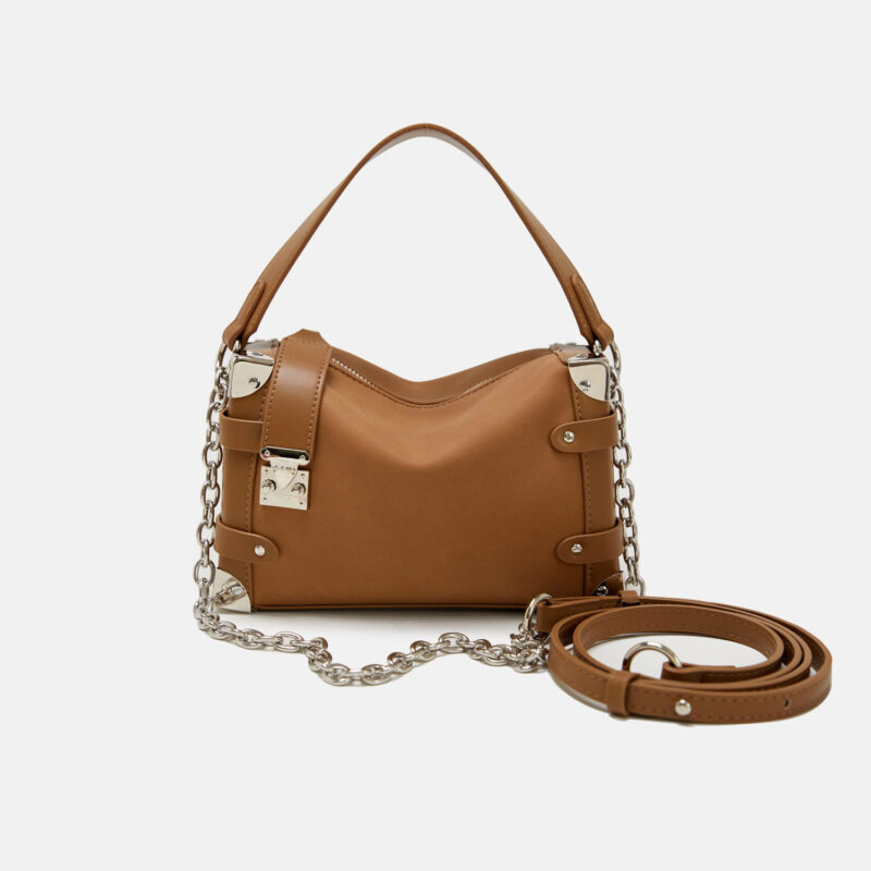 Women's Vegan Leather Structured Chain Crossbody Shoulder Handbag