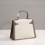 Women's Canvas Leather Trim Color-Block Lock Top Handle Bag