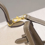 Women's Canvas Leather Trim Color-Block Lock Top Handle Bag