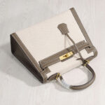 Women's Canvas Leather Trim Color-Block Lock Top Handle Bag