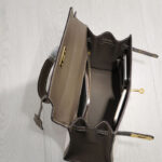 Women's Canvas Leather Trim Color-Block Lock Top Handle Bag