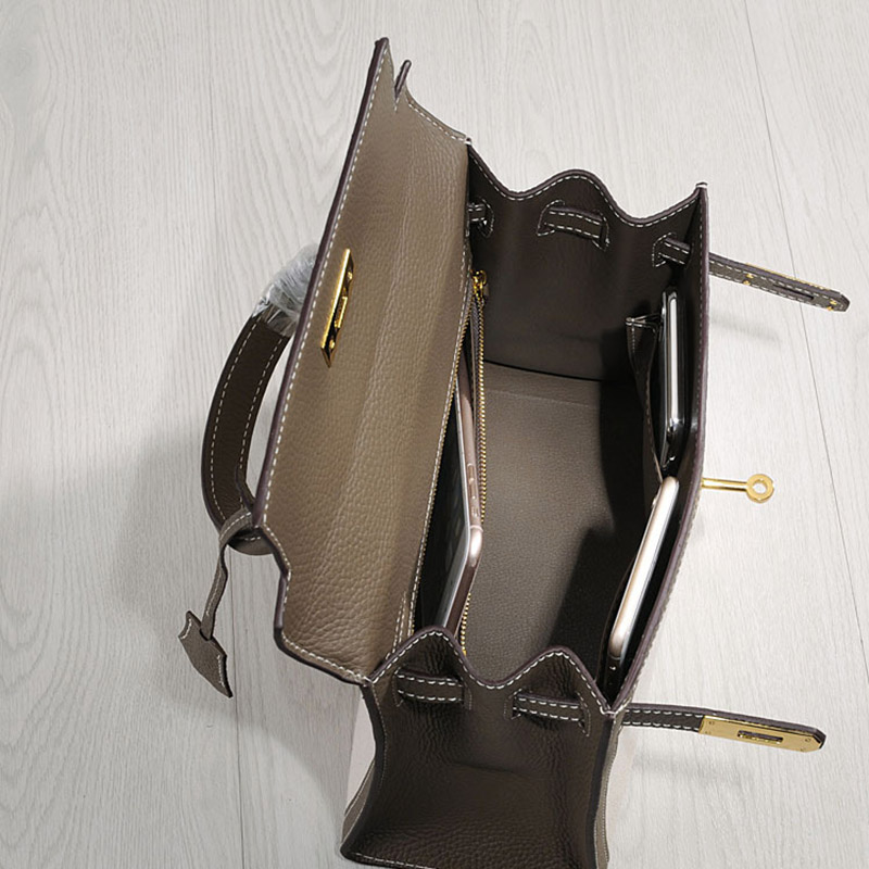 Women's Canvas Leather Trim Color-Block Lock Top Handle Bag