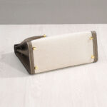 Women's Canvas Leather Trim Color-Block Lock Top Handle Bag
