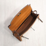 Women's Canvas Full-Grain Leather Trim Turn-Lock Crossbody Strap Top Handle Bag