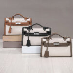 Women's Canvas Full-Grain Leather Trim Turn-Lock Crossbody Strap Top Handle Bag