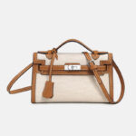 Women's Canvas Full-Grain Leather Trim Turn-Lock Crossbody Strap Top Handle Bag