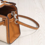 Women's Canvas Full-Grain Leather Trim Turn-Lock Crossbody Strap Top Handle Bag