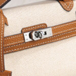 Women's Canvas Full-Grain Leather Trim Turn-Lock Crossbody Strap Top Handle Bag