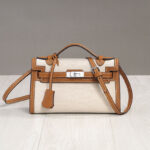 Women's Canvas Full-Grain Leather Trim Turn-Lock Crossbody Strap Top Handle Bag