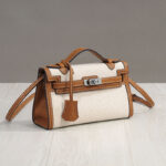Women's Canvas Full-Grain Leather Trim Turn-Lock Crossbody Strap Top Handle Bag