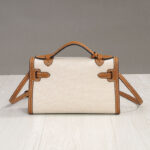 Women's Canvas Full-Grain Leather Trim Turn-Lock Crossbody Strap Top Handle Bag