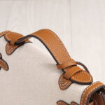 Women's Canvas Full-Grain Leather Trim Turn-Lock Crossbody Strap Top Handle Bag