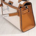 Women's Canvas Full-Grain Leather Trim Turn-Lock Crossbody Strap Top Handle Bag