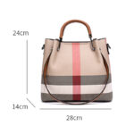 Women's Canvas Cowhide Trim Plaid Contrast Shoulder Crossbody Bucket Handbag