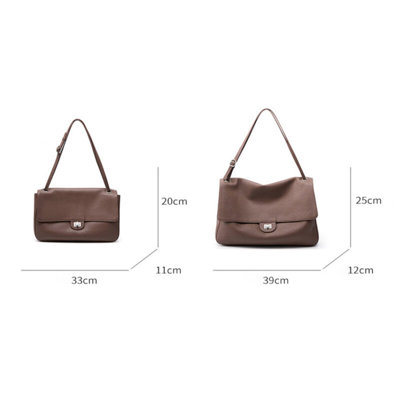 Women's Full-Grain Leather Pebbled Flap Lock Shoulder Bag