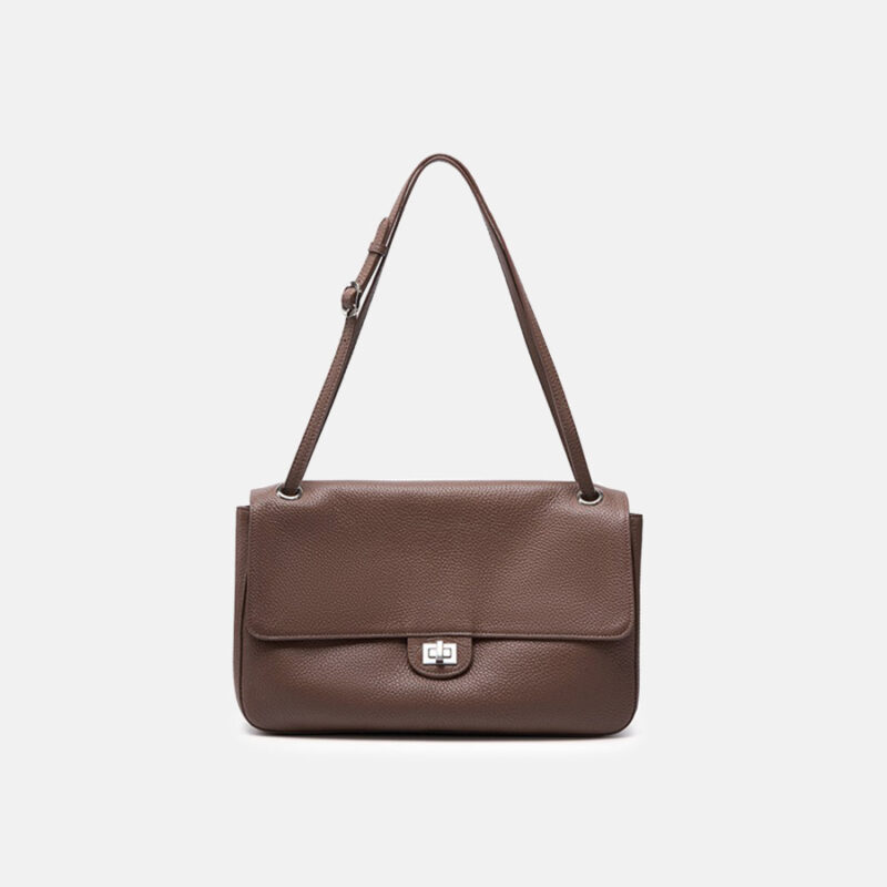 Women's Full-Grain Leather Pebbled Flap Lock Shoulder Bag