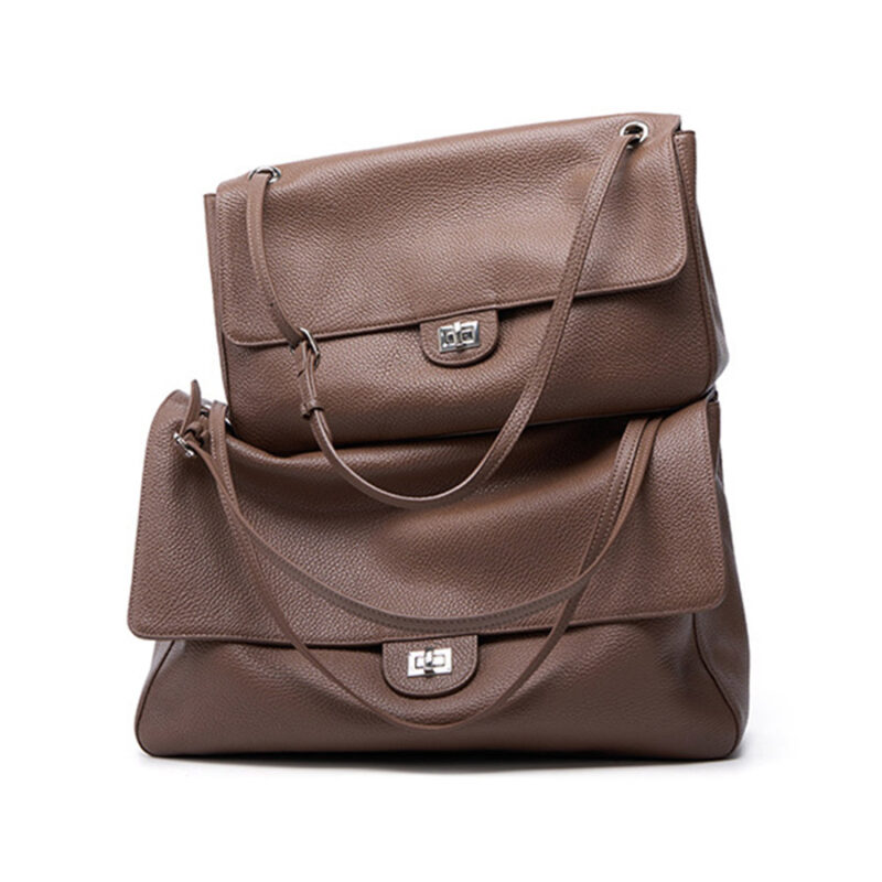 Women's Full-Grain Leather Pebbled Flap Lock Shoulder Bag