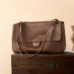 Women's Full-Grain Leather Pebbled Flap Lock Shoulder Bag