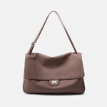 Women's Full-Grain Leather Pebbled Flap Lock Shoulder Bag
