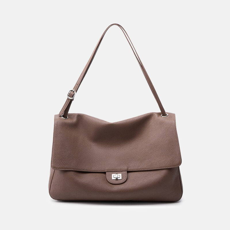 Women's Full-Grain Leather Pebbled Flap Lock Shoulder Bag
