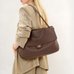 Women's Full-Grain Leather Pebbled Flap Lock Shoulder Bag