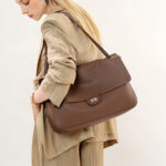 Women's Full-Grain Leather Pebbled Flap Lock Shoulder Bag