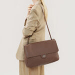 Women's Full-Grain Leather Pebbled Flap Lock Shoulder Bag