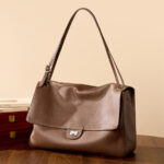 Women's Full-Grain Leather Pebbled Flap Lock Shoulder Bag