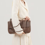 Women's Full-Grain Leather Pebbled Flap Lock Shoulder Bag