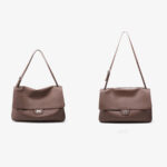 Women's Full-Grain Leather Pebbled Flap Lock Shoulder Bag