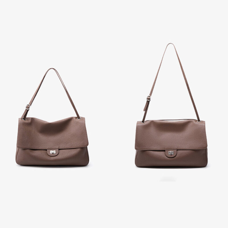 Women's Full-Grain Leather Pebbled Flap Lock Shoulder Bag