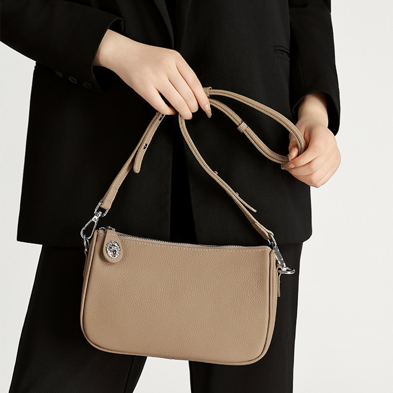 Women's Cowhide Pebbled Zip Shoulder Crossbody Bag
