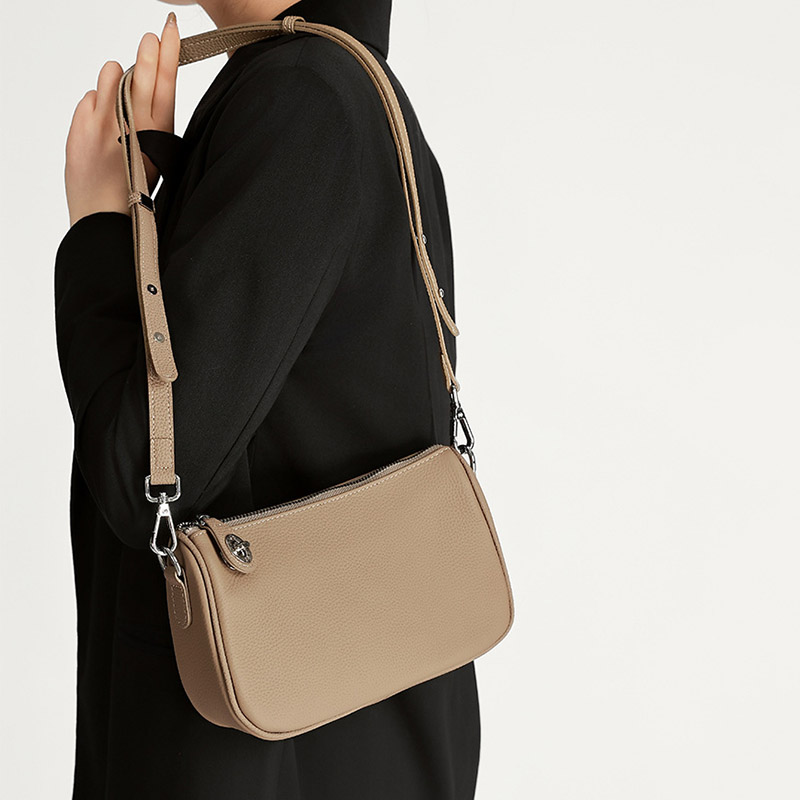 Women's Cowhide Pebbled Zip Shoulder Crossbody Bag
