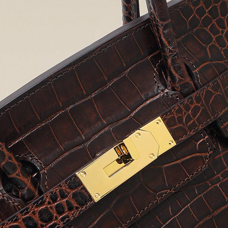 Women's Croc Embossed Full-Grain Leather Horizontal Top Handle Bag