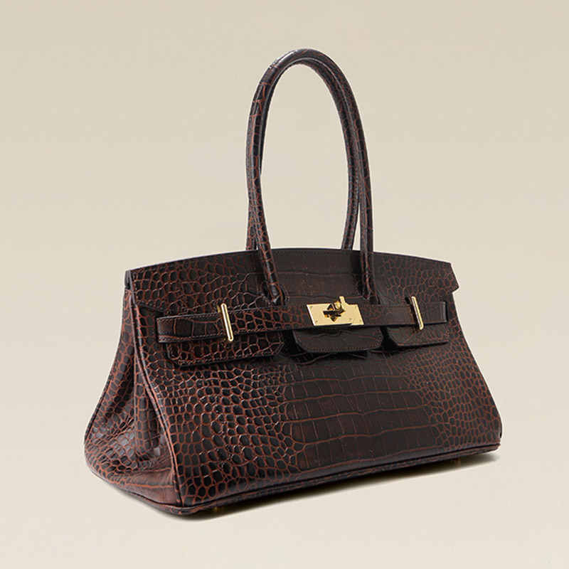 Women's Croc Embossed Full-Grain Leather Horizontal Top Handle Bag